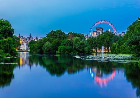Londona_Džeimsa parks_Londonas acs_Bekingemas pils